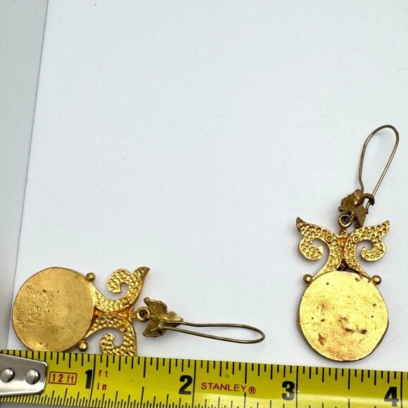 Handmade Turkish Red Velvet Gold-Tone Dangle Earrings Hook Closure - Picture 4 of 8